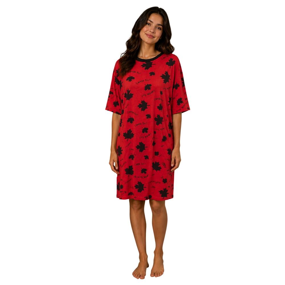 Lazy one OS Canadian canda pride eh red black pajama dress short sleeve comfort